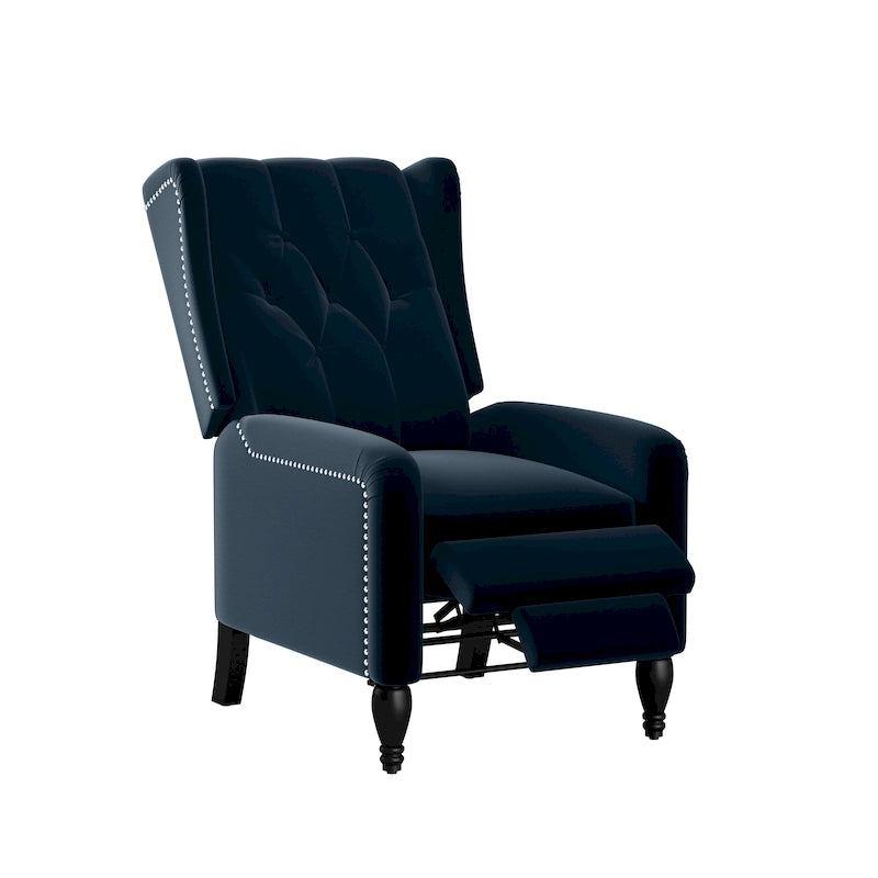 Fauteuil inclinable à dossier haut en velours avec dossier inclinable et garniture cloutée