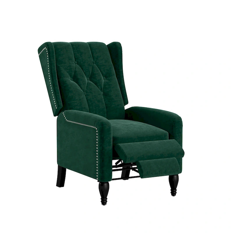 Fauteuil inclinable à dossier haut en velours avec dossier inclinable et garniture cloutée