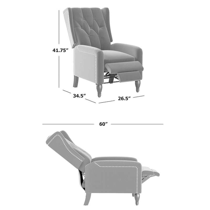 Fauteuil inclinable à dossier haut en velours avec dossier inclinable et garniture cloutée