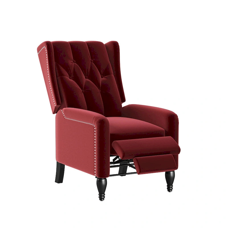 Fauteuil inclinable à dossier haut en velours avec dossier inclinable et garniture cloutée