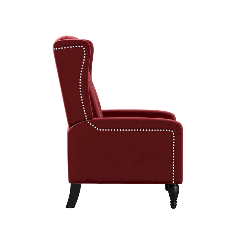 Fauteuil inclinable à dossier haut en velours avec dossier inclinable et garniture cloutée