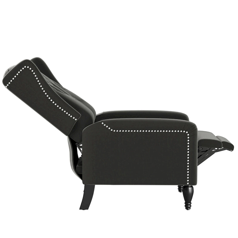 Fauteuil inclinable à dossier haut en velours avec dossier inclinable et garniture cloutée