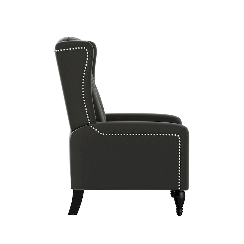 Fauteuil inclinable à dossier haut en velours avec dossier inclinable et garniture cloutée