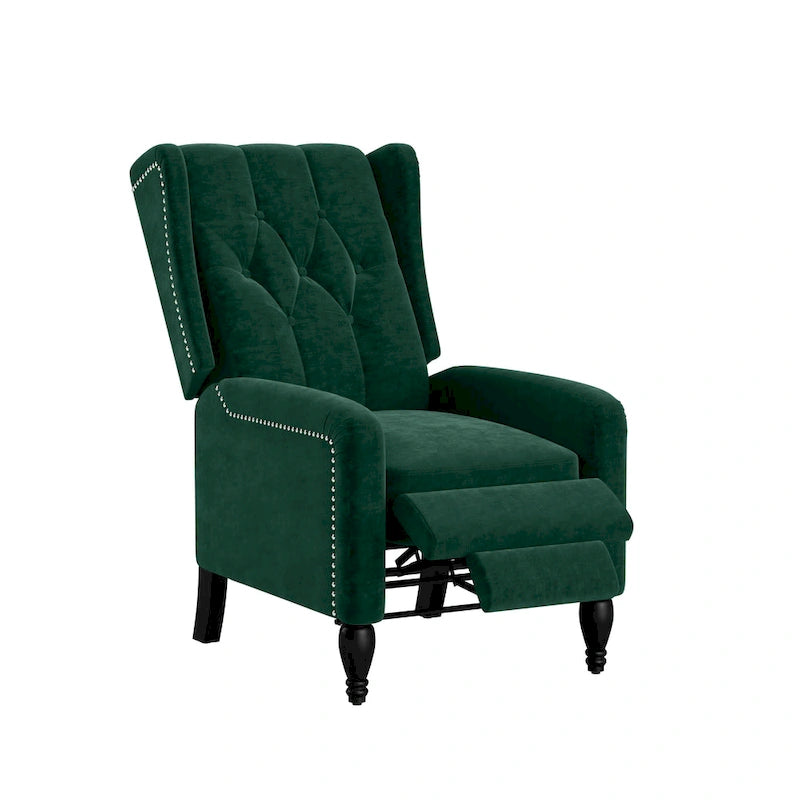 Fauteuil inclinable à dossier haut en velours avec dossier inclinable et garniture cloutée