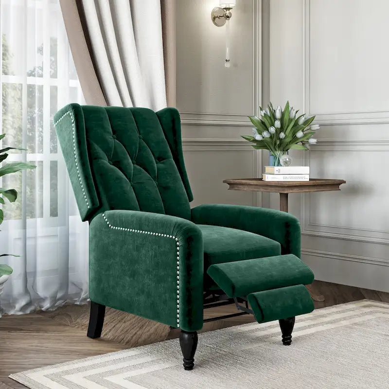 Fauteuil inclinable à dossier haut en velours avec dossier inclinable et garniture cloutée