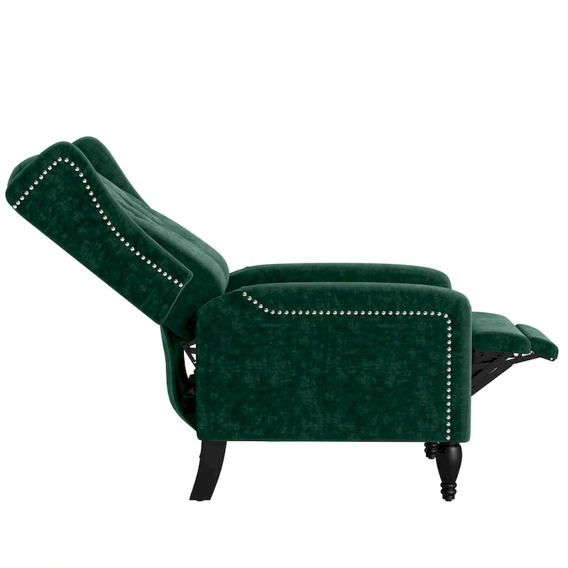 Fauteuil inclinable à dossier haut en velours avec dossier inclinable et garniture cloutée