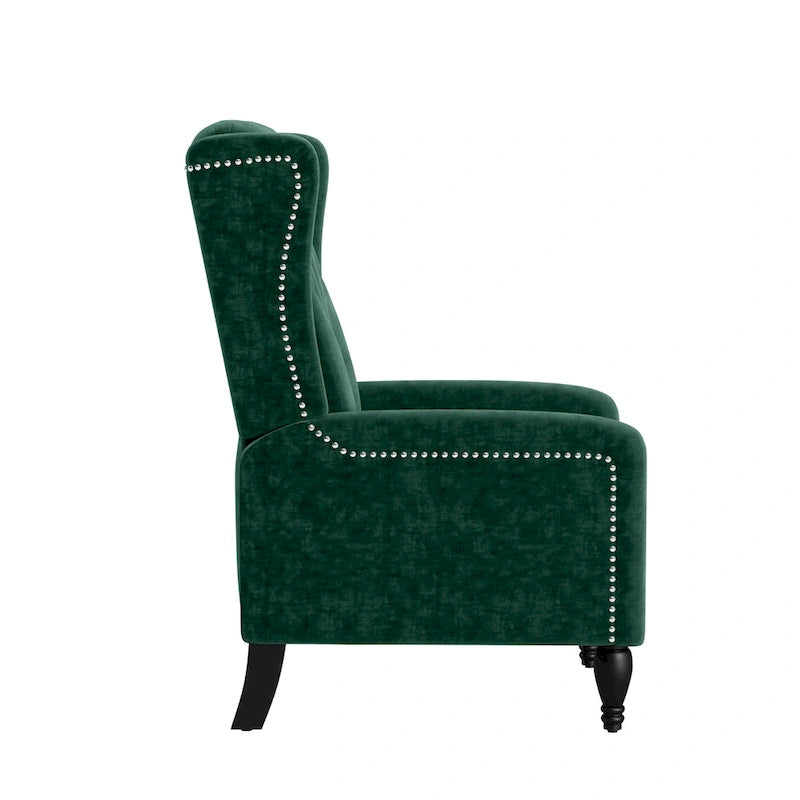 Fauteuil inclinable à dossier haut en velours avec dossier inclinable et garniture cloutée