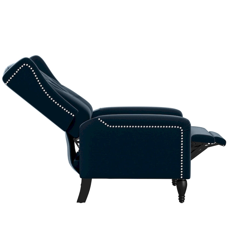 Fauteuil inclinable à dossier haut en velours avec dossier inclinable et garniture cloutée
