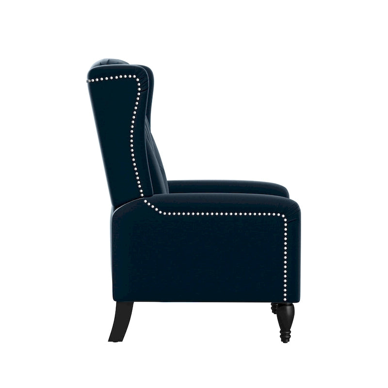 Fauteuil inclinable à dossier haut en velours avec dossier inclinable et garniture cloutée