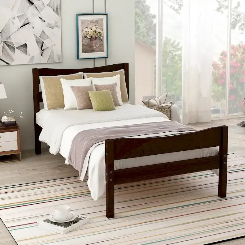Lit plateforme en bois massif avec tête et pied de lit – 3 options de finition