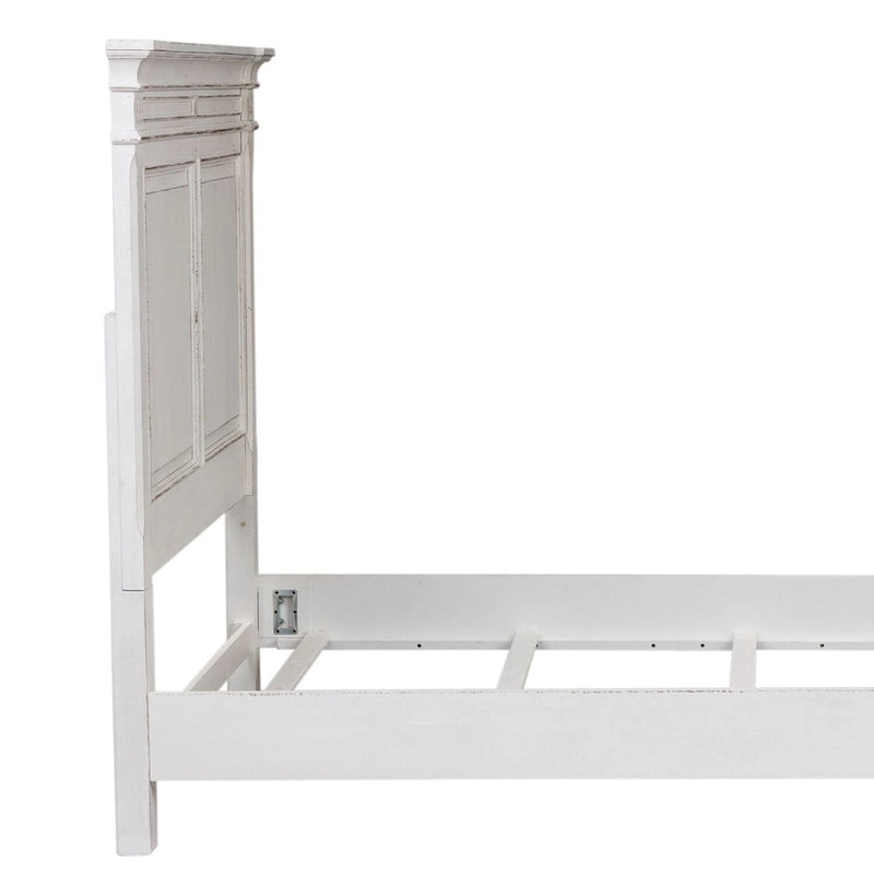 Tête de lit Queen en panneaux avec moulures couronnées et panneaux surélevés – Fini blanc antique