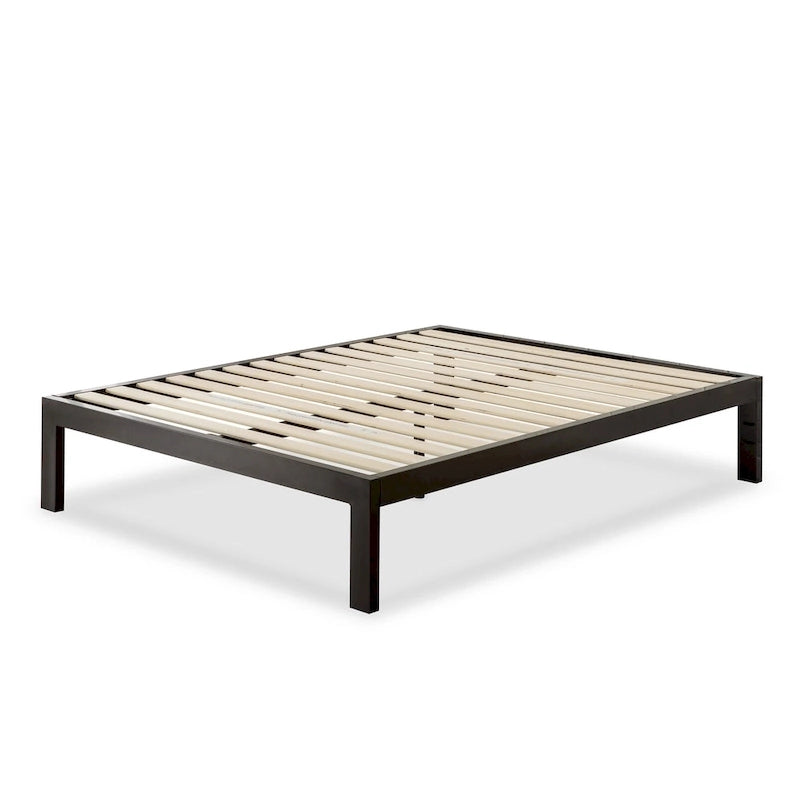 Cadre de lit plateforme en métal noir avec lattes en bois — Lit simple / Double / Grand / Très grand