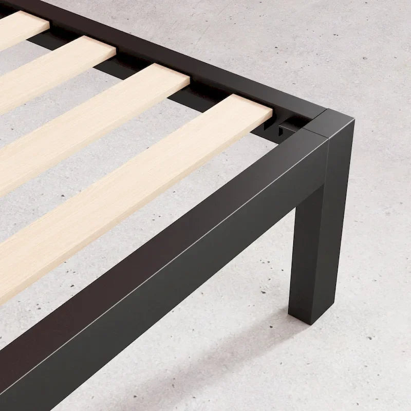Cadre de lit plateforme en métal noir avec lattes en bois — Lit simple / Double / Grand / Très grand