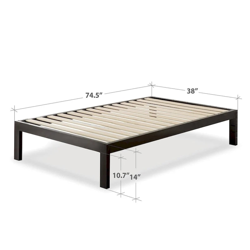 Cadre de lit plateforme en métal noir avec lattes en bois — Lit simple / Double / Grand / Très grand