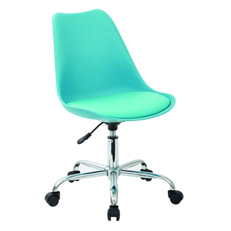 Fauteuil de bureau pneumatique pivotant avec piètement chromé et assise en tissu coloré