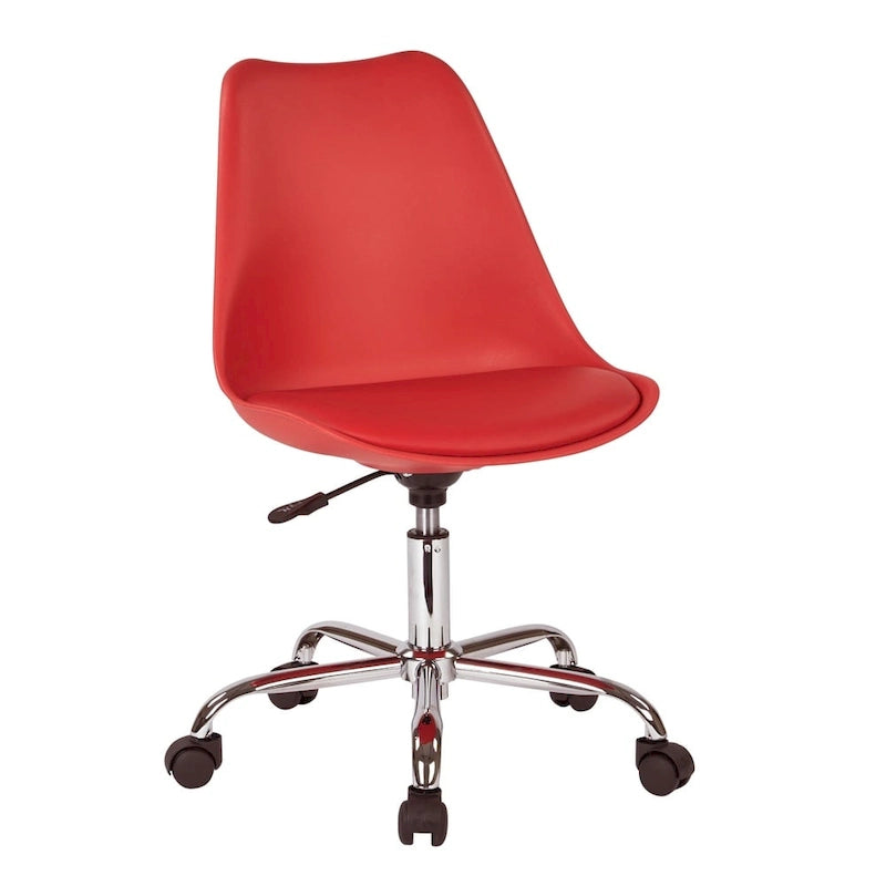 Fauteuil de bureau pneumatique pivotant avec piètement chromé et assise en tissu coloré