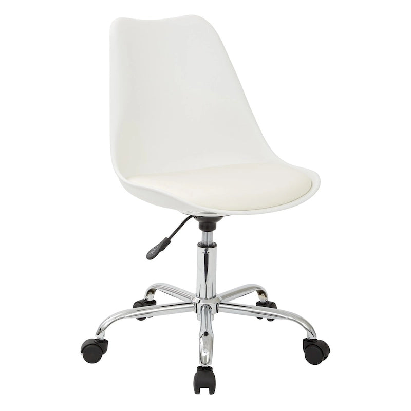Fauteuil de bureau pneumatique pivotant avec piètement chromé et assise en tissu coloré