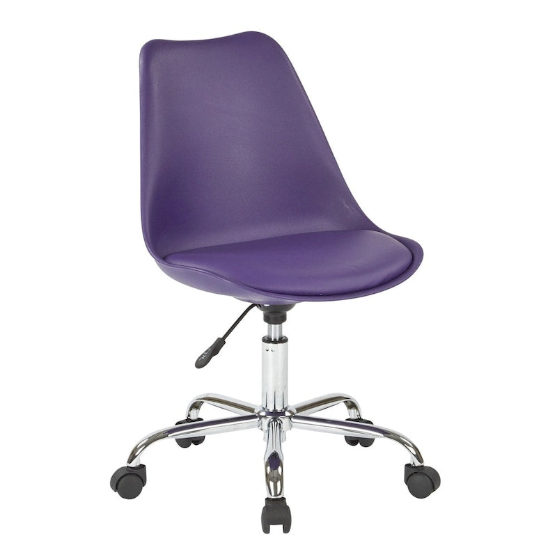 Fauteuil de bureau pneumatique pivotant avec piètement chromé et assise en tissu coloré
