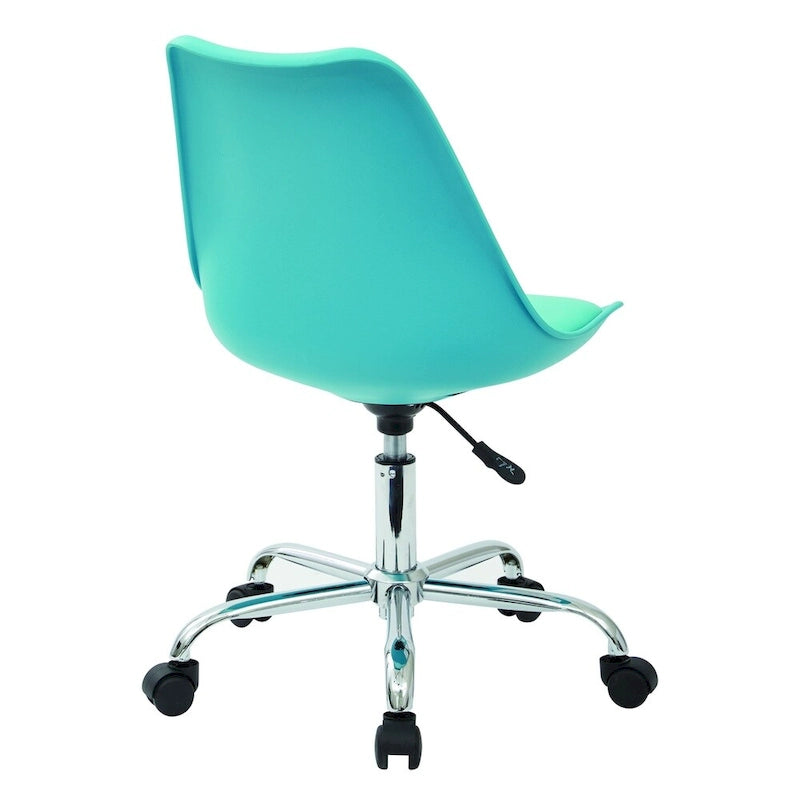 Fauteuil de bureau pneumatique pivotant avec piètement chromé et assise en tissu coloré