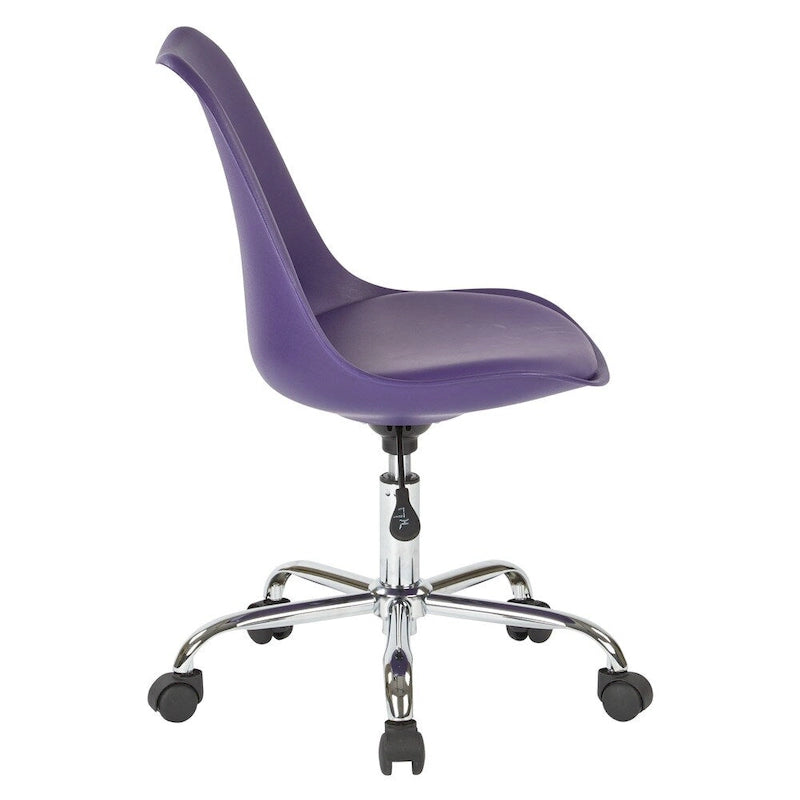 Fauteuil de bureau pneumatique pivotant avec piètement chromé et assise en tissu coloré