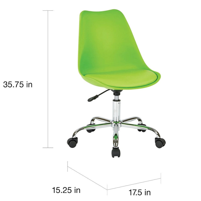 Fauteuil de bureau pneumatique pivotant avec piètement chromé et assise en tissu coloré