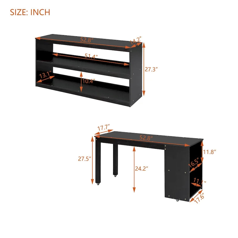 Lit mezzanine double avec bureau rétractable, escalier de rangement et 3 tiroirs