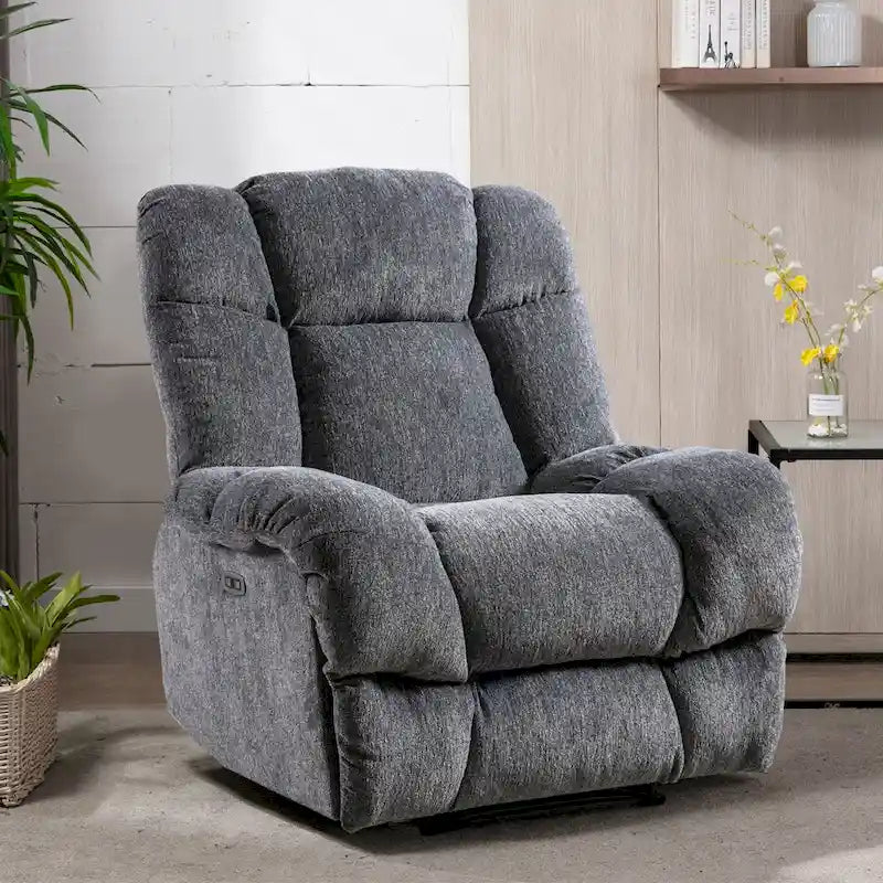 Fauteuil inclinable électrique avec appui-tête réglable et port de charge USB – Tissu chenille
