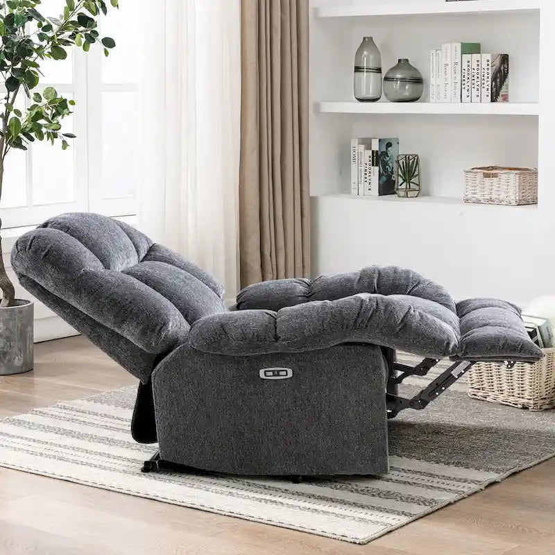 Fauteuil inclinable électrique avec appui-tête réglable et port de charge USB – Tissu chenille