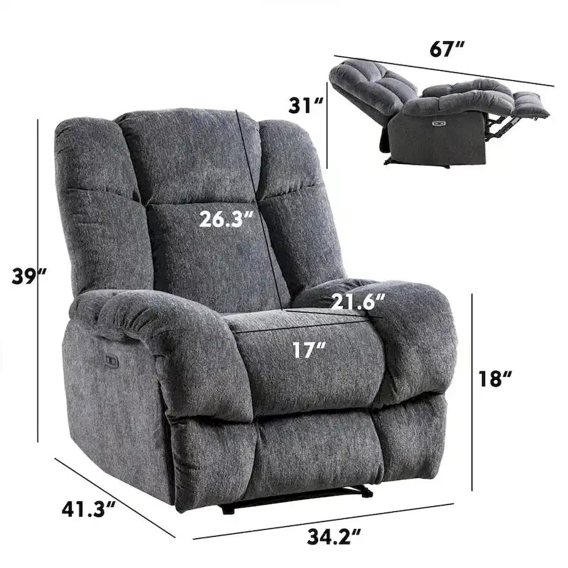 Fauteuil inclinable électrique avec appui-tête réglable et port de charge USB – Tissu chenille