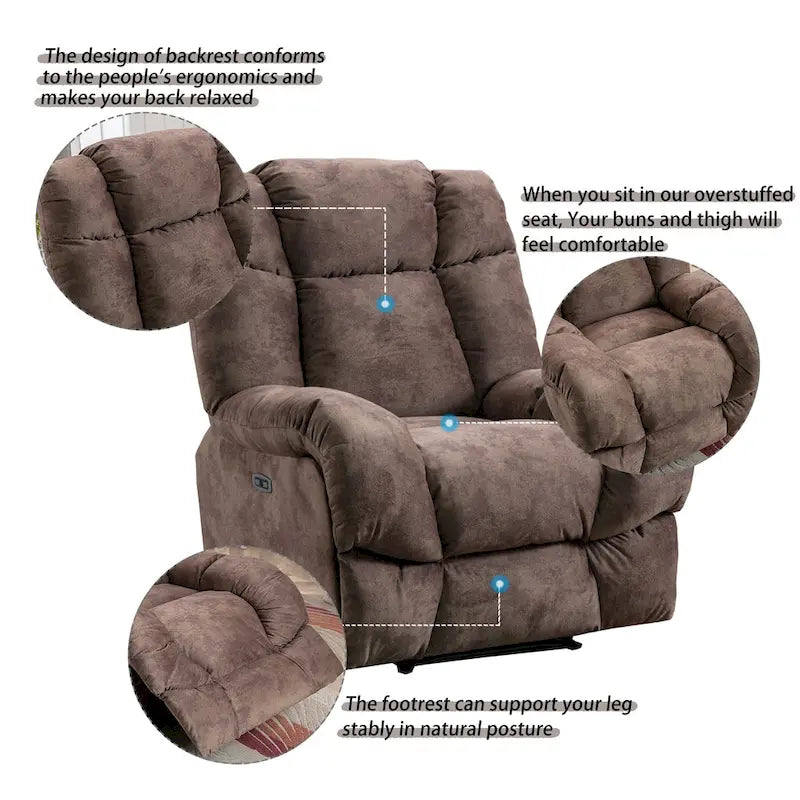 Fauteuil inclinable électrique avec appui-tête réglable et port de charge USB – Tissu chenille