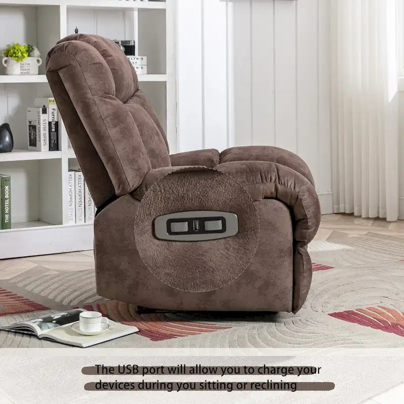 Fauteuil inclinable électrique avec appui-tête réglable et port de charge USB – Tissu chenille