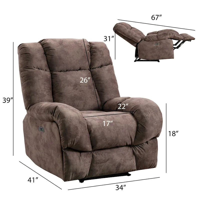 Fauteuil inclinable électrique avec appui-tête réglable et port de charge USB – Tissu chenille