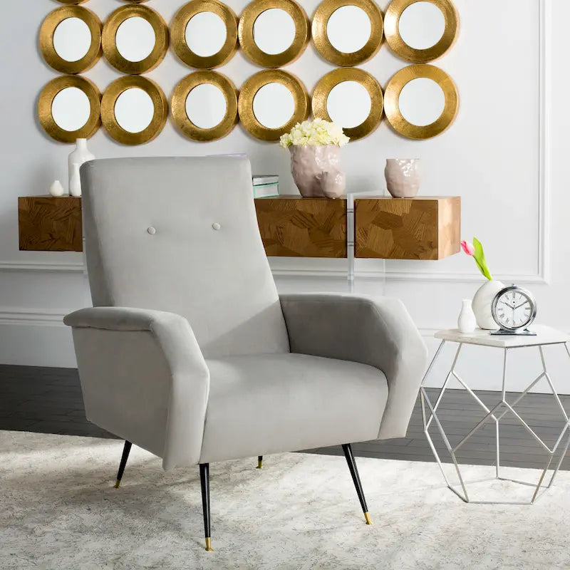 Fauteuil club rétro Mid-Century Modern avec pieds dorés