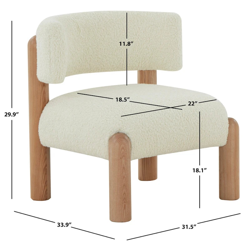 Fauteuil en fausse fourrure avec pieds sculptés en bois