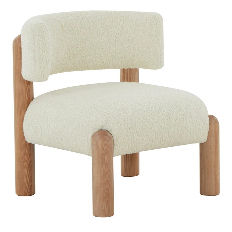 Fauteuil en fausse fourrure avec pieds sculptés en bois