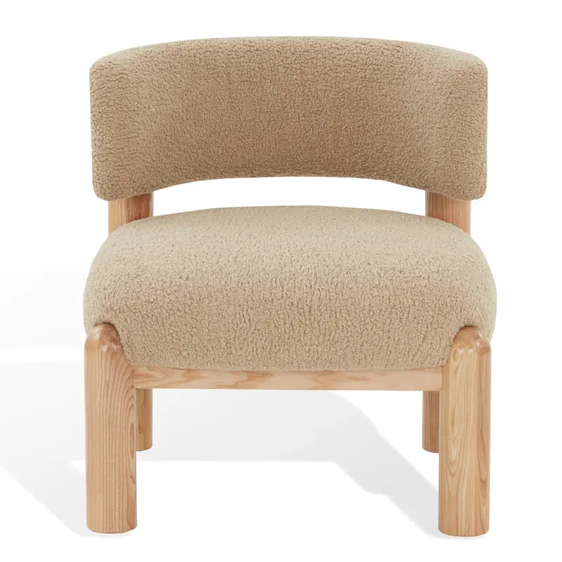 Fauteuil en fausse fourrure avec pieds sculptés en bois