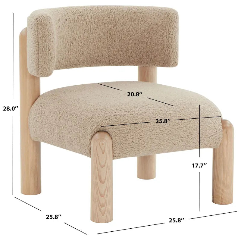 Fauteuil en fausse fourrure avec pieds sculptés en bois