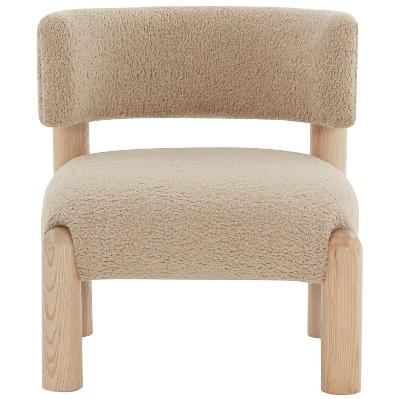 Fauteuil en fausse fourrure avec pieds sculptés en bois