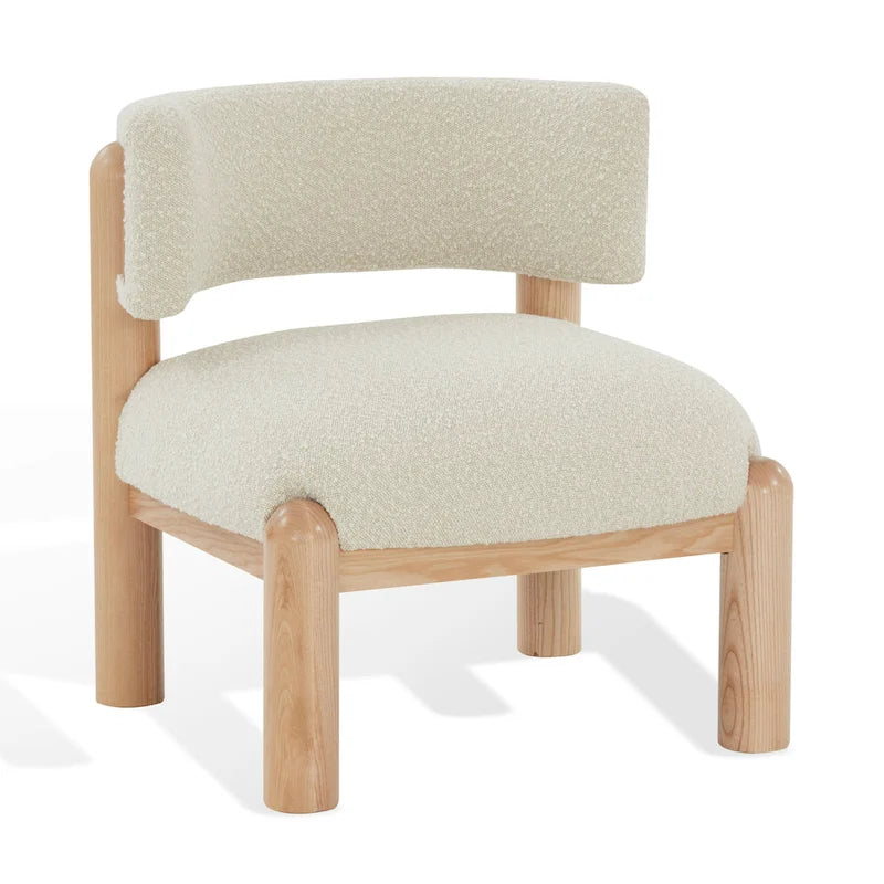 Fauteuil en fausse fourrure avec pieds sculptés en bois