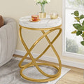 Table d'appoint ronde en faux marbre avec cadre en métal doré