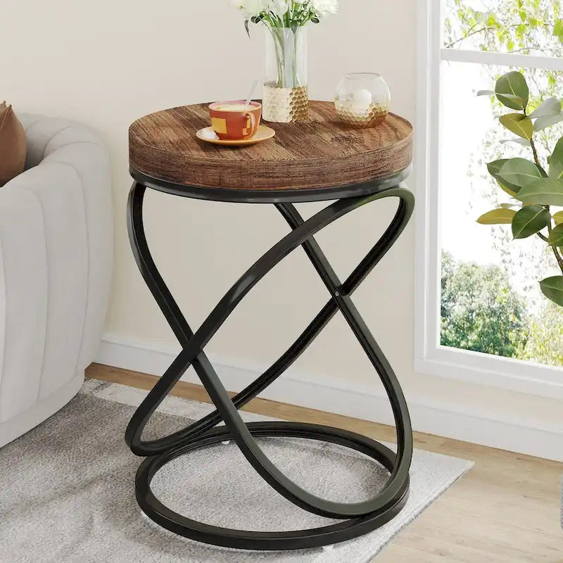 Table d'appoint ronde en faux marbre avec cadre en métal doré