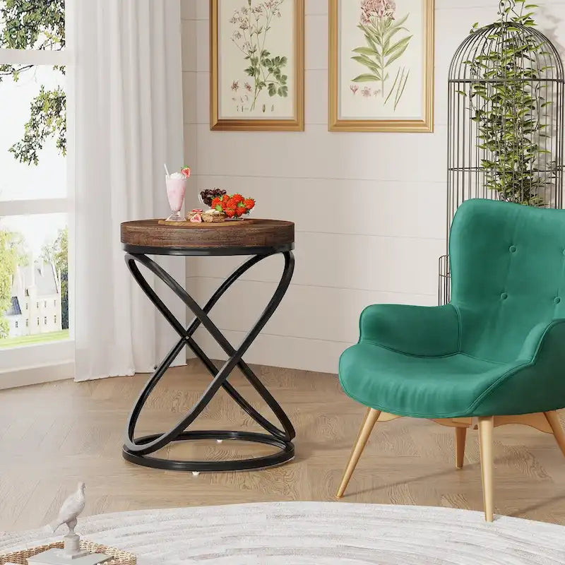 Table d'appoint ronde en faux marbre avec cadre en métal doré