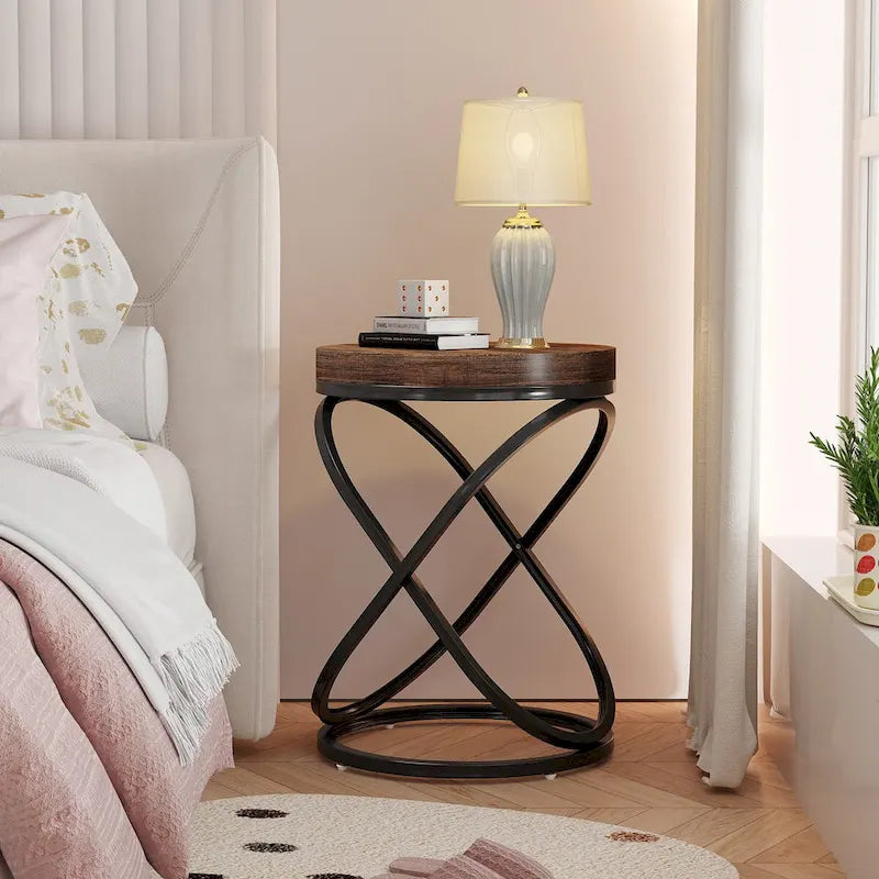 Table d'appoint ronde en faux marbre avec cadre en métal doré