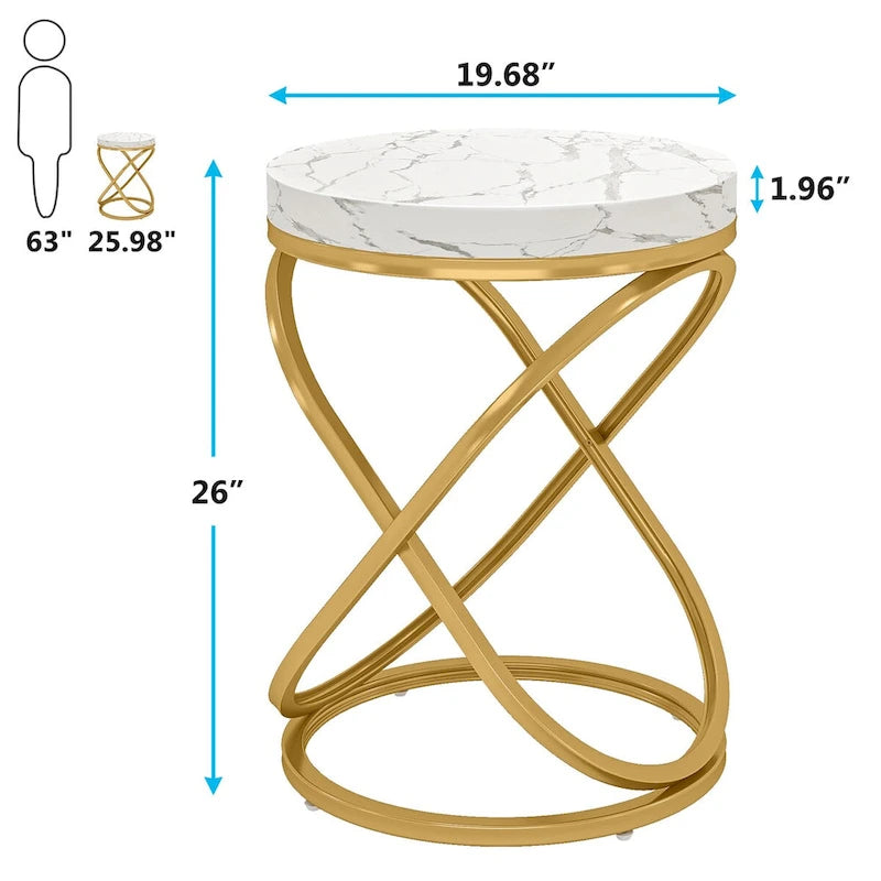 Table d'appoint ronde en faux marbre avec cadre en métal doré