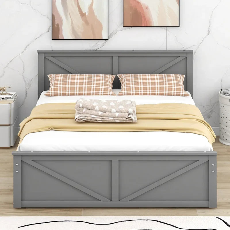 Lit plateforme avec tête de lit en bois, 4 tiroirs de rangement et pieds de support centraux