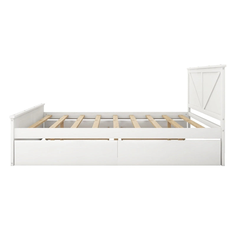 Lit plateforme avec tête de lit en bois, 4 tiroirs de rangement et pieds de support centraux