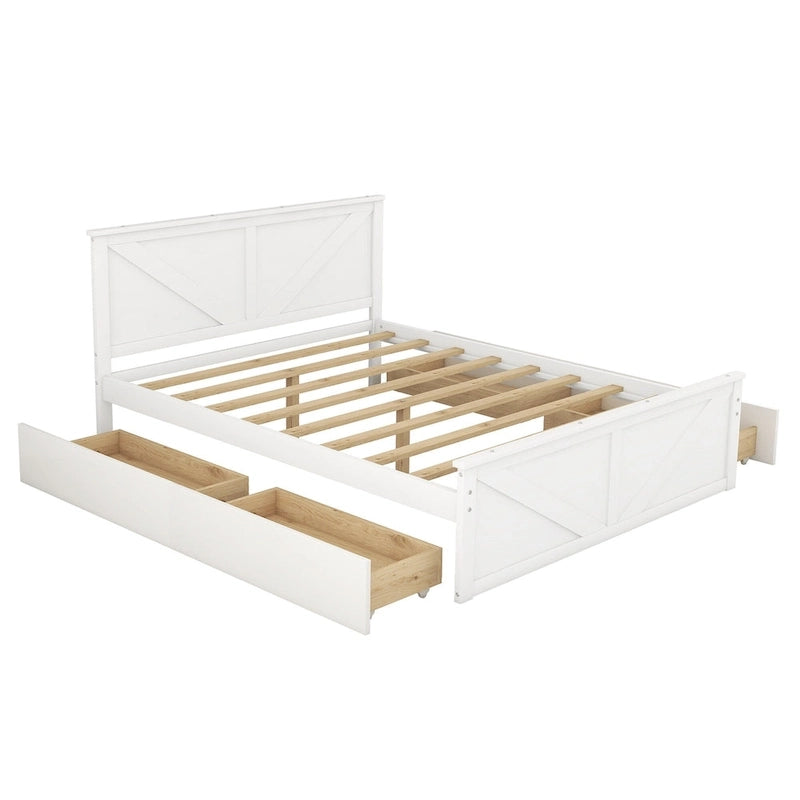 Lit plateforme avec tête de lit en bois, 4 tiroirs de rangement et pieds de support centraux