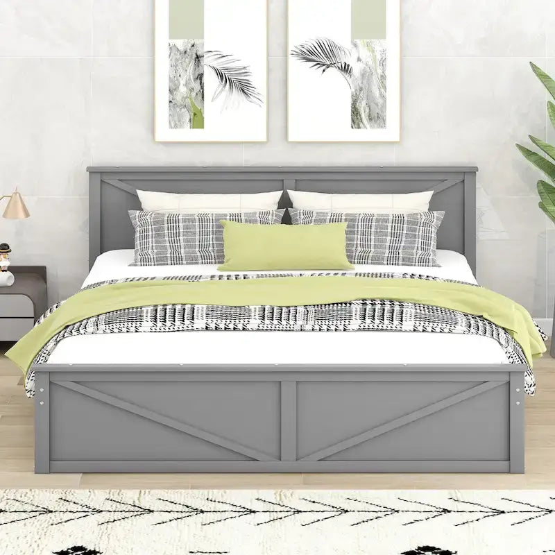 Lit plateforme avec tête de lit en bois, 4 tiroirs de rangement et pieds de support centraux