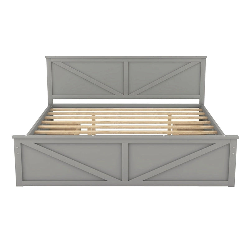 Lit plateforme avec tête de lit en bois, 4 tiroirs de rangement et pieds de support centraux