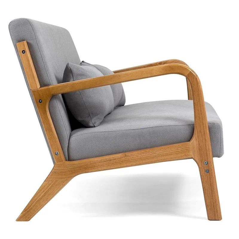 Canapé d'appoint moderne du milieu du siècle 2 places avec cadre en bois massif et revêtement en lin